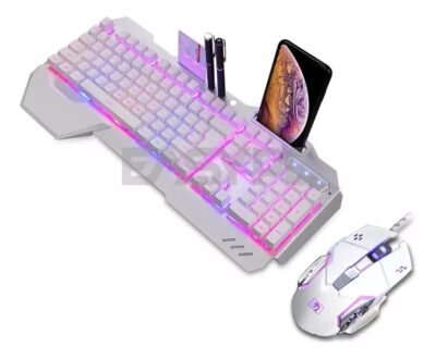 Combo Kit Gamer Teclado Y Mouse Rgb Ergonomico White Mamba